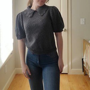 Darling Gray Knitted Top with Collar